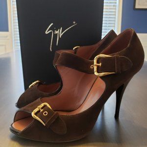 Giuseppe Zanotti brown suede buckle heels 7